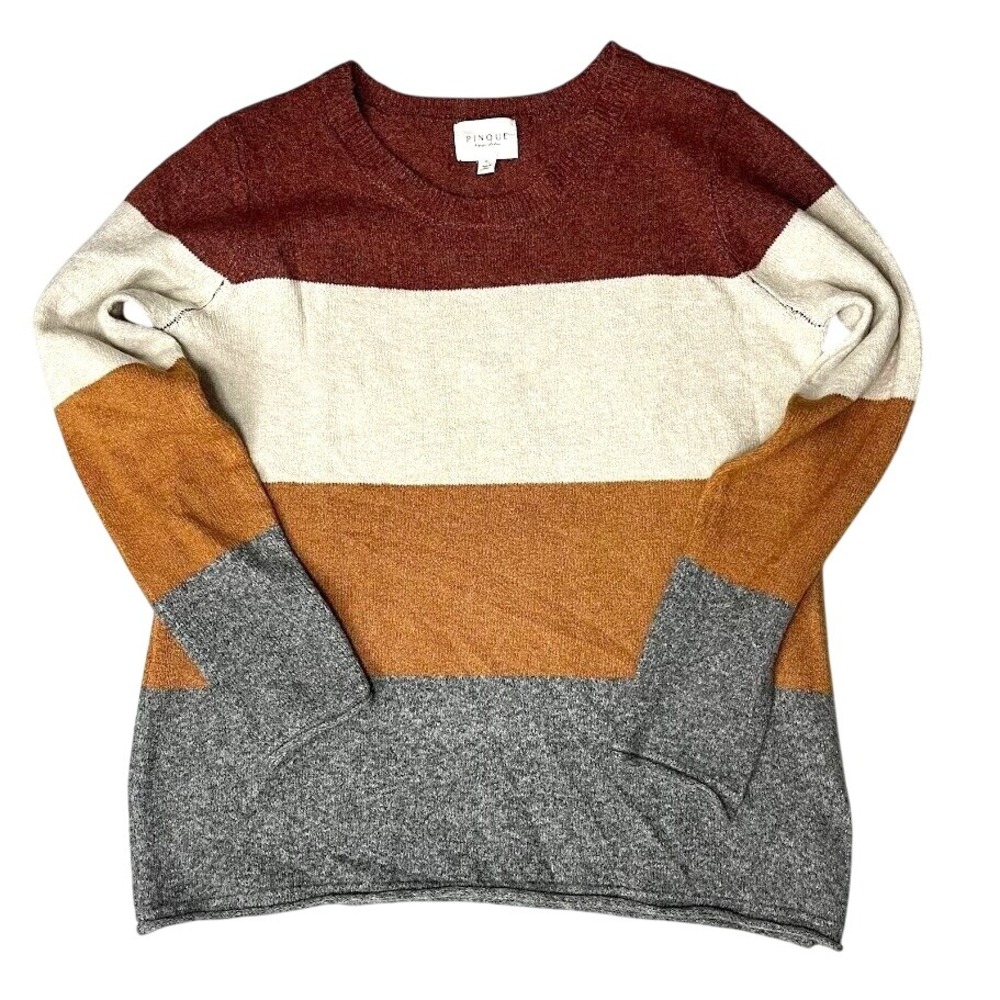 Pinque Women's XL Gina‎ Crew Neck Striped Pullover Sweater Rust Stone Combo NWOT